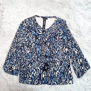 Notations Womens Shirt Jacket Shacket Blue XL Animal‎ Print Button Up 3/4 Sleeve